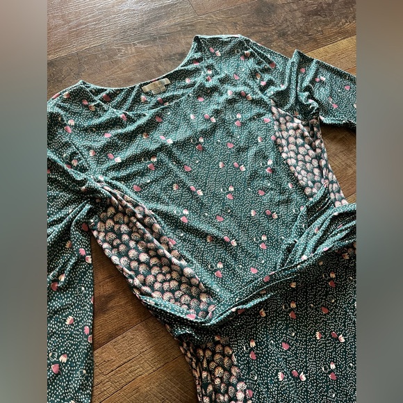Boden Anna Jersey Floral polka dot Belted Midi Dress Green Women's Size 16 Long - Picture 11 of 16